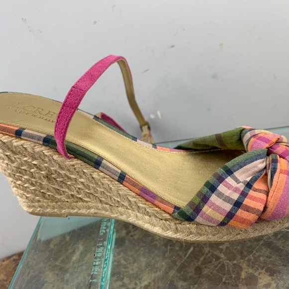 J Crew Italy Plaid Slingback Open Toe Wedge Heel 8 - Picture 2 of 8